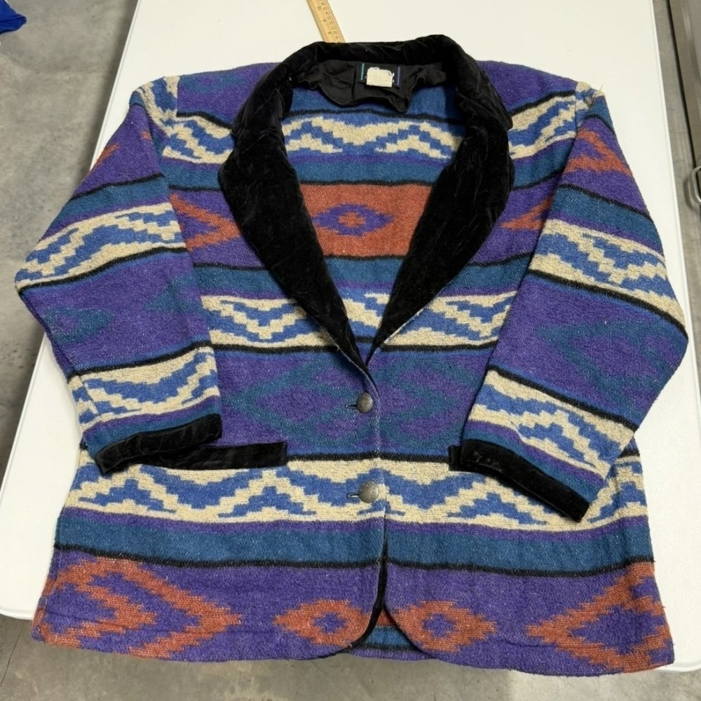 Vintage roper Southwest Aztec Geometric Wool Blend Jacket Purple Velvet 90s L - Picture 1 of 8